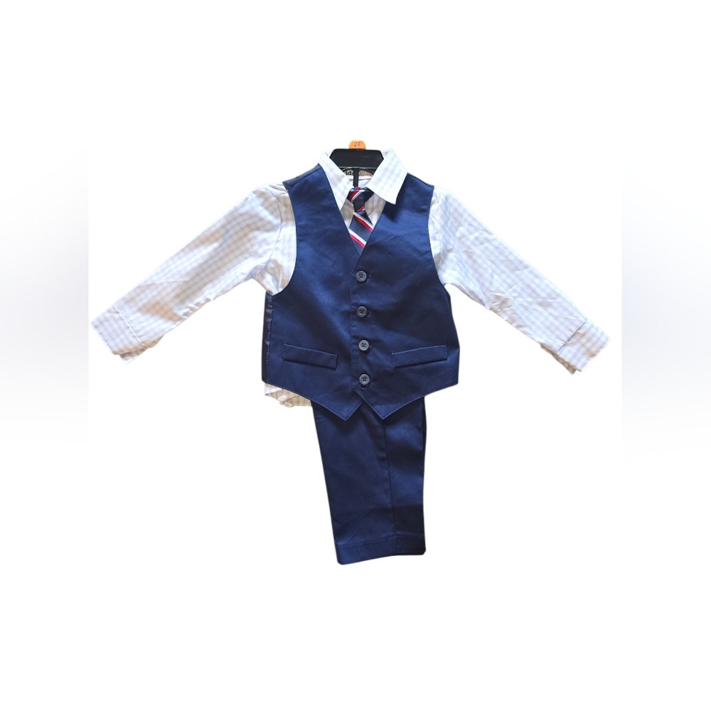 Boys Blue Vest and Pants Set with Striped Tie